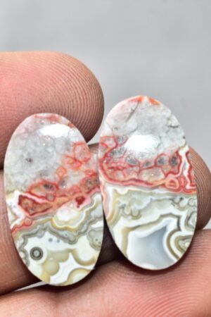Crazy Lace Agate Pair Cabochon / Oval Shape / 21.55 Ct. / 25x13x4 mm. / Loose Gemstone / A-850