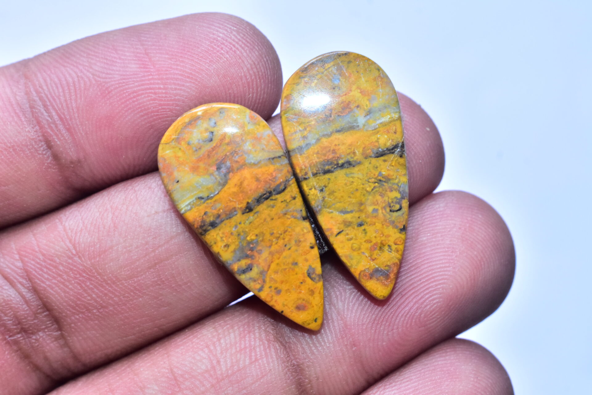 Bumble Bee Jasper Pair Gemstone / Pear Shape / 27.55 ct. / 28x13x4 mm. Loose Gemstone S-148